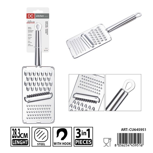 [0242193] Rallador 3 en 1 de acero inoxidable 28x8.7 cm - Utensilios de cocina y herramientas