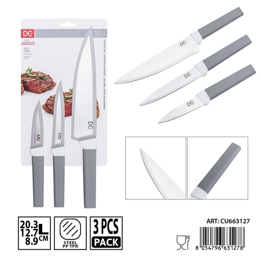 [0240311] Set de 3 cuchillos 20.3cm-12,7cm-8,9cm DC CASA - Herramientas de cocina versátiles