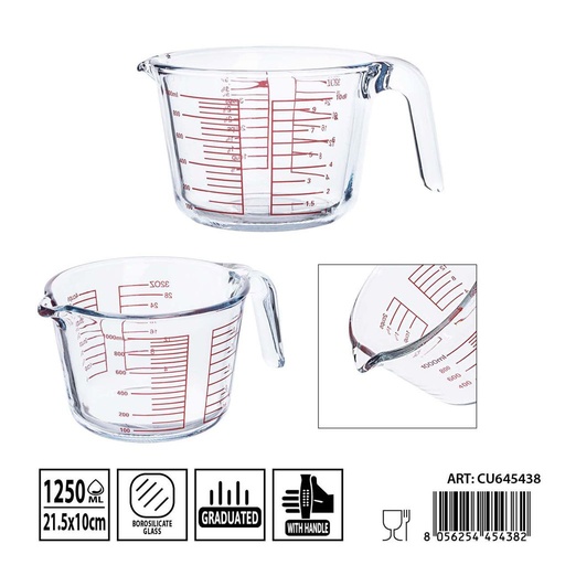 [0239480] Jarra de vidrio graduada 21x10 cm 1250 ml DC CASA - Utensilio esencial de cocina
