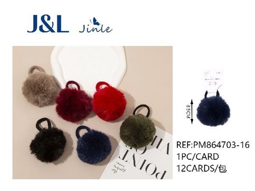 [8445801390530] Coletero pompom 8.5 cm surtido 12/u - Gomas para cabello