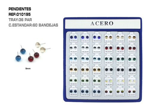 [010195] Pack de pendientes 8mm 36 unidades - Accesorios de bisutería