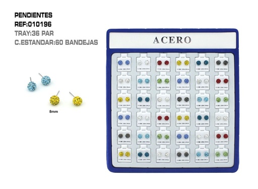 [010196] Pack de pendientes 8mm 36 unidades - Accesorios de bisutería