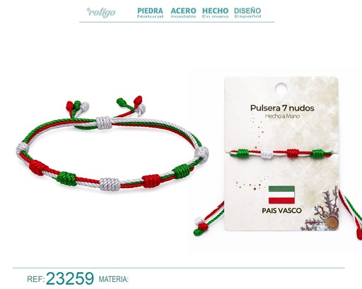 [23259] Pulsera de 7 nudos con bandera de País Vasco - Bisutería con temática regional