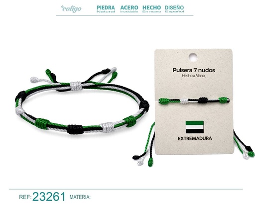 [23261] Pulsera de 7 nudos con bandera de Extremadura - Bisutería con temática regional