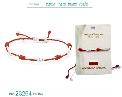 [23264] Pulsera de 7 nudos con bandera de Castilla la Mancha - Bisutería con temática regional