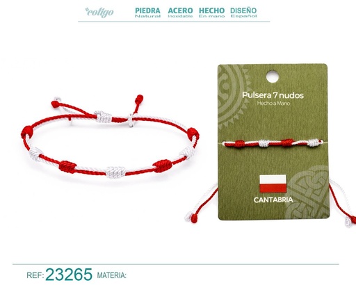 [23265] Pulsera de 7 nudos con bandera de Cantabria - Bisutería con temática regional