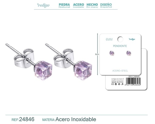 [24846] Pendiente de cristal cuadrado 6mm con accesorio de acero - Accesorios de bisutería