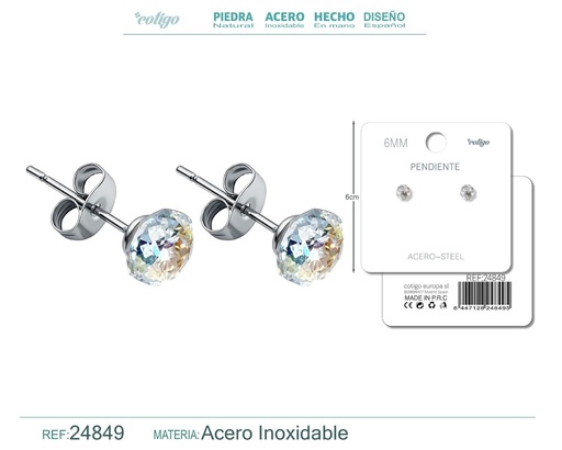 [24849] Pendiente de cristal ovalado 6mm con accesorio de acero - Accesorios de bisutería