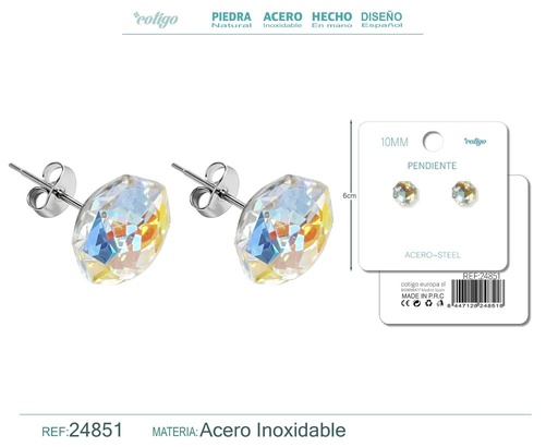 [24851] Pendiente de cristal ovalado 10mm con accesorio de acero - Accesorios de bisutería