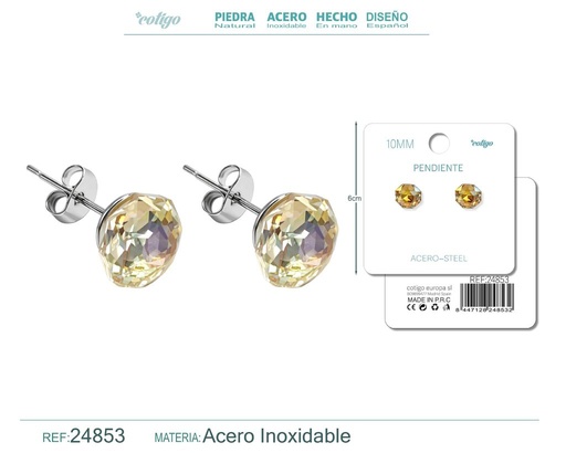 [24853] Pendiente de cristal ovalado 8mm con accesorio de acero - Accesorios de bisutería
