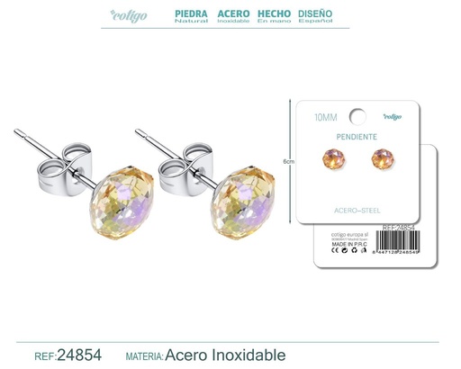 [24854] Pendiente de cristal ovalado 10mm con accesorio de acero - Accesorios de bisutería