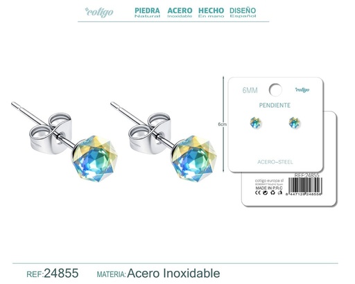 [24855] Pendiente de cristal ovalado 6mm con accesorio de acero - Accesorios de bisutería