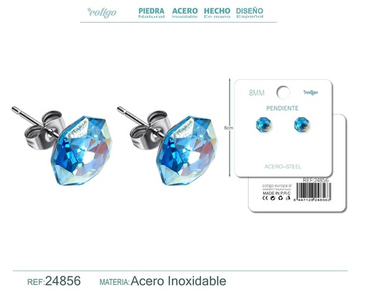 [24856] Pendiente de cristal ovalado 8mm con accesorio de acero - Accesorios de bisutería