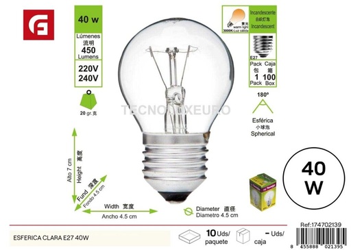 [174702139] Bombilla esférica E27 40W - Iluminación LED para el hogar