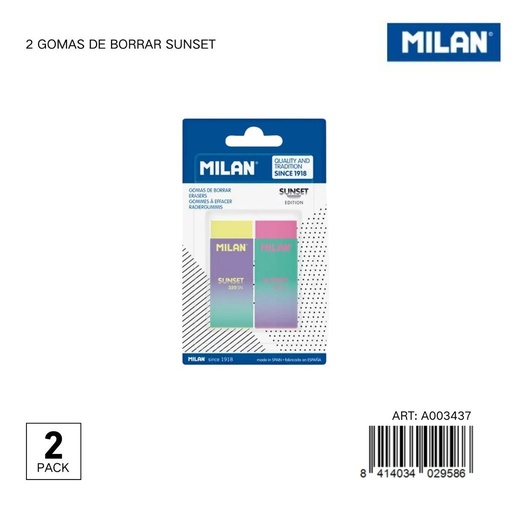 [A003437] Goma de borrar Sunset MILAN 2 piezas - Papelería y útiles escolares