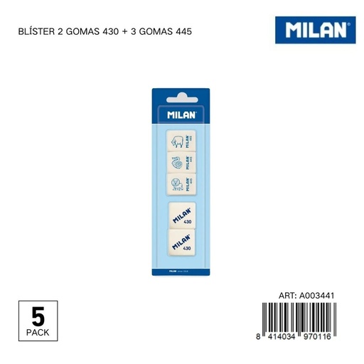 [A003441] Goma de borrar MILAN 5 piezas - Papelería y útiles escolares