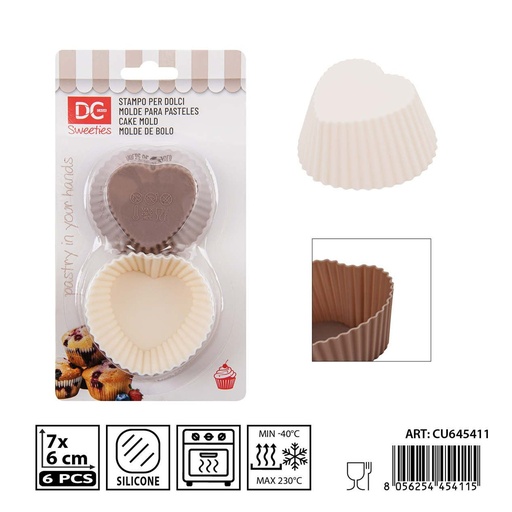 [0239417] Molde mini corazón 7x6x3cm 6piezas - Utensilios de repostería y moldes