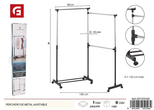 [201725156] Perchero de metal ajustable - Decoración del hogar y percheros