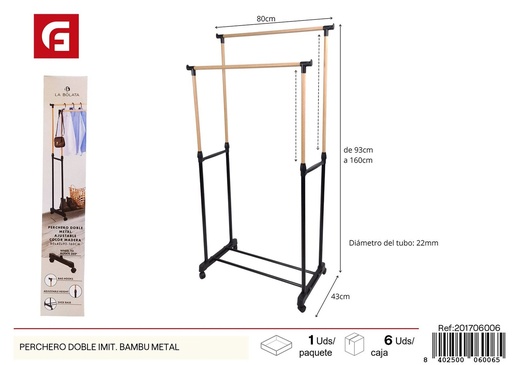 [201706006] Perchero doble imitación bambú metal - Ropa organizada con estilo