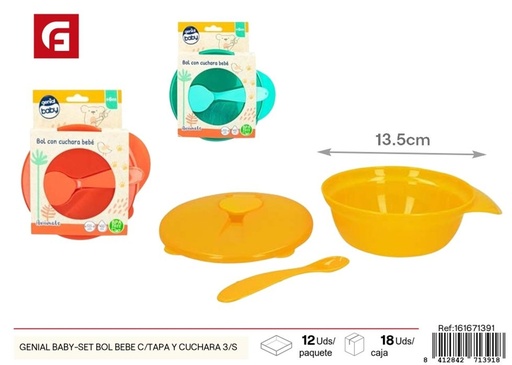 [161671391] Set de tazón para bebé con tapa y cuchara 3 unidades - Genial Baby