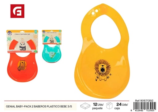 [161671392] Pack de 2 baberos de plástico para bebé 3 unidades - Genial Baby
