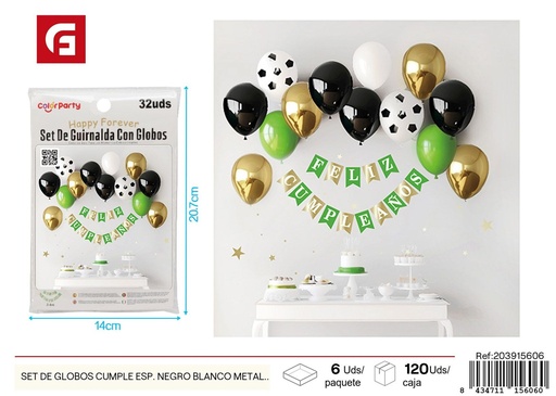 [203915606] Set de globos cumpleaños en español negro y blanco (32 unidades) - Decoración de fiesta y cumpleaños