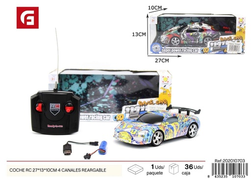 [202010703] Coche RC recargable 27x13x10 cm, 4 canales - Juguete de control remoto