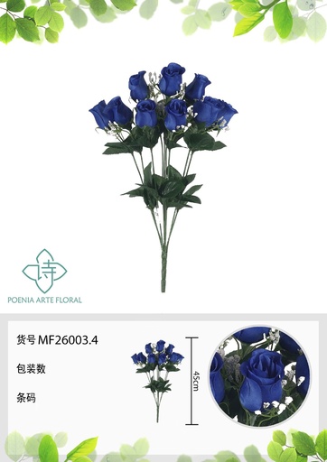 [MF26003.4] Rama artificial de rosa 9 cabezales 45 cm azul - Planta decorativa