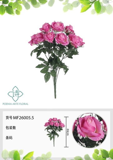[MF26005.5] Rama artificial de rosa 9 cabezales 44 cm lila - Planta decorativa