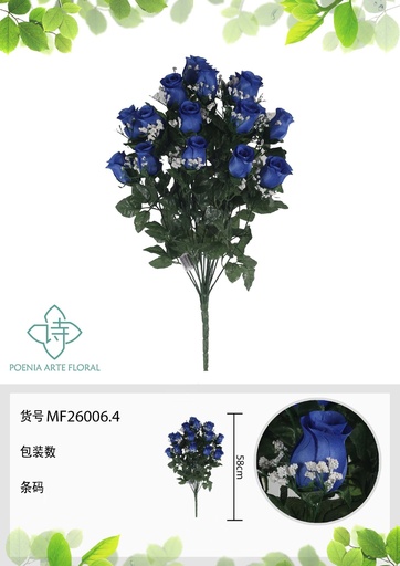 [MF26006.4] Rama artificial de rosa 18 cabezales 58 cm azul - Planta decorativa