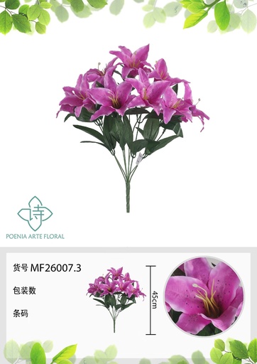 [MF26007.3] Rama artificial de lirio 9 cabezales 45 cm lila - Planta decorativa