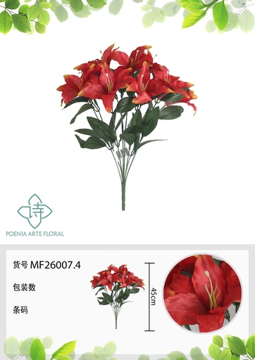 [MF26007.4] Rama artificial de lirio 9 cabezales 45 cm naranja - Planta decorativa