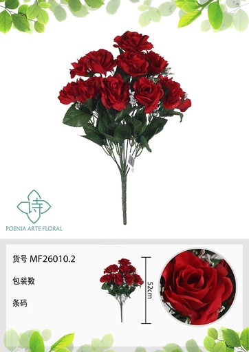 [MF26010.2] Rama artificial de rosa 12 cabezales 52 cm roja - Planta decorativa