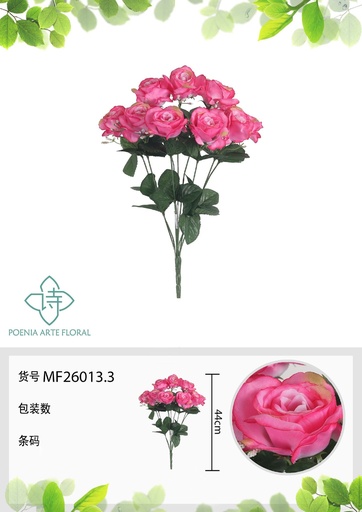 [MF26013.3] Rama artificial de rosa 9 cabezales 44 cm fucsia - Planta decorativa
