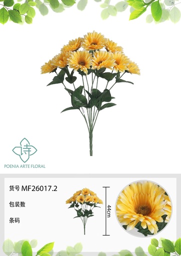 [MF26017.2] Rama artificial de crisantemo 9 cabezales 44 cm amarilla - Planta decorativa