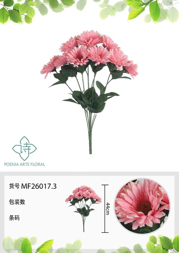 [MF26017.3] Rama artificial de crisantemo 9 cabezales 44 cm rosa - Planta decorativa