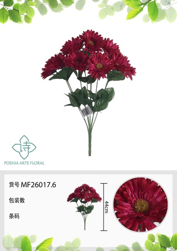 [MF26017.6] Ramo de 9 cabezas de crisantemo rojo 44 cm - Flores artificiales decorativas