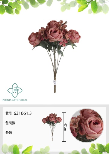 [631661.3] 8 cabezas de hortensia artificial estilo nórdico 47 cm - Accesorios decorativos naturales