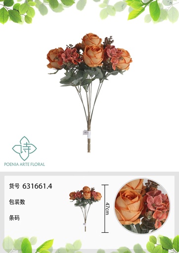 [631661.4] Ramo artificial de 8 cabezas de hortensia estilo nórdico 47 cm - Decoración floral y arreglos sintéticos