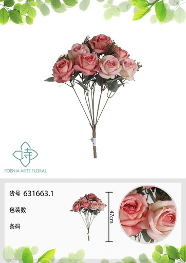 [631663.1] Ramo artificial de 9 cabezas de lirios de otoño 47 cm - Flores decorativas para interiores