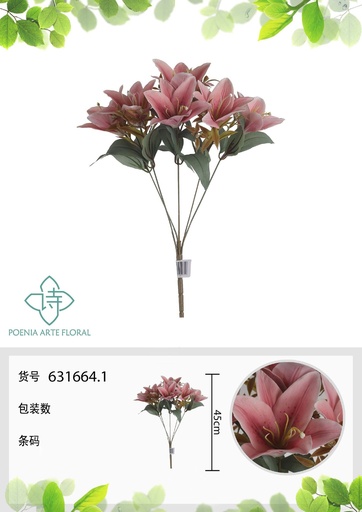 [631664.1] Ramo de lirios nórdicos Austin de 6 cabezas 45 cm - Decoración floral artificial