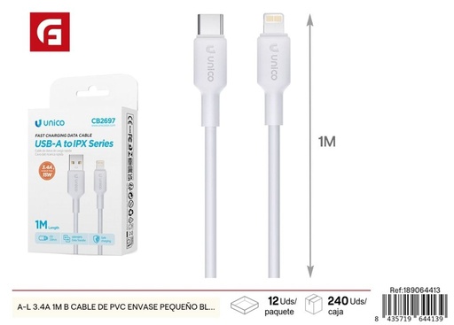 [189064413] Cable de PVC pequeño A-L 3.4A 1m - Electrónica y cargadores