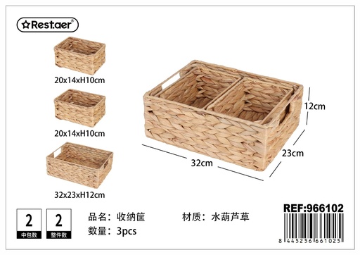 [966102] Cesta de almacenaje de hierba de gourd 3 piezas - Cesta tejida de cuerda