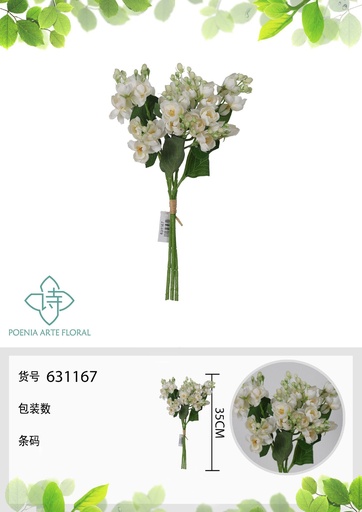 [631167BLANCO] Ramo de flores artificiales - Manojo de jazmines blancos de 35 cm