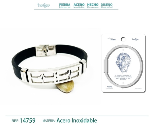 [14759] Pulsera de acero con cuero sintético - Joyería masculina y elegante
