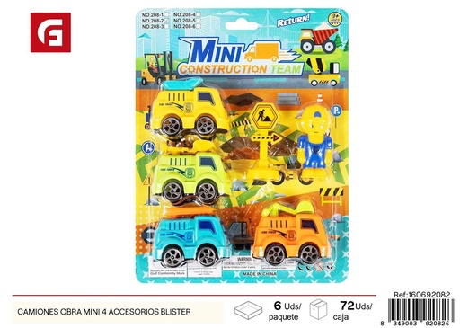 [160692082] Camiones de obra mini con 4 accesorios en blister - Juguetes de vehículos