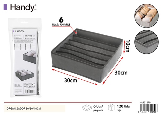 [151270] Organizador sin tapa de 6 compartimentos 30*30*10 cm - Soluciones de almacenamiento y organizadores