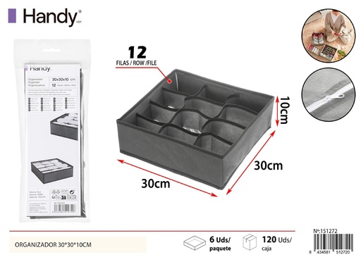 [151272] Organizador sin tapa de 12 compartimentos 30*30*10 cm - Soluciones de almacenamiento y organizadores