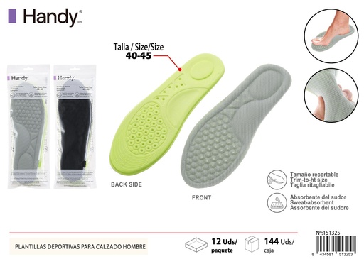 [151325] Plantillas deportivas para calzado hombre PU 40-46 - Accesorios deportivos para calzado masculino