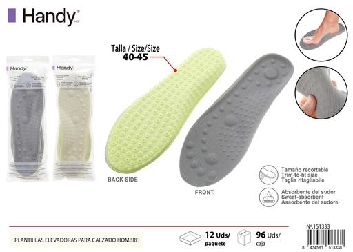 [151333] Plantillas elevadoras para calzado hombre PU 40-45 - Accesorios para calzado masculino